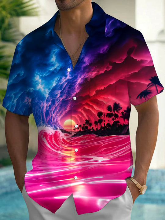 men's Hawaiian shirt front view tropical beach vacation