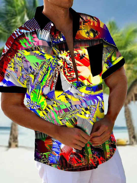 Men's Abstract Gradient Print Short Sleeve Shirt Front View