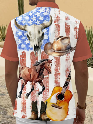 Men's American flag print short sleeve shirt back view