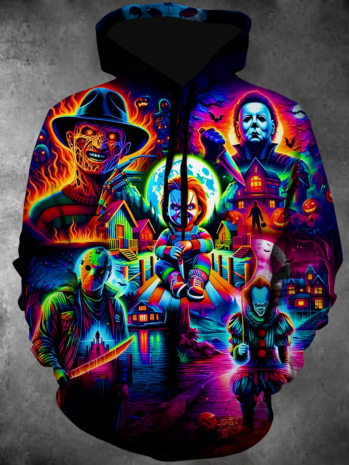 Psychedelic Joker Halloween Long Sleeve Hooded Pocket Men's Top