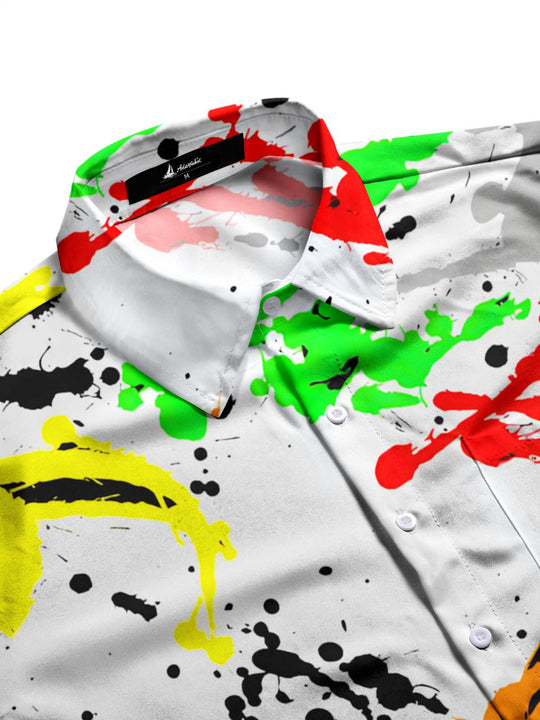 Men's abstract tie dye print short sleeve shirt side view