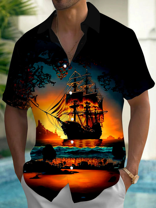men's Hawaiian shirt front view tropical beach vacation