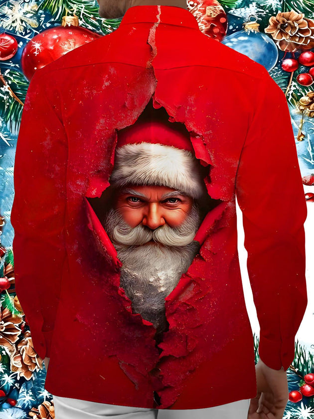 Men's funny Santa Claus print long sleeve shirt back view