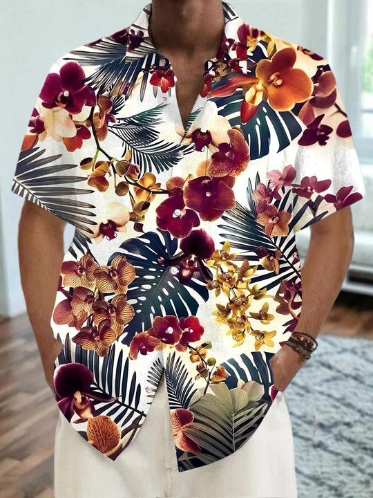 men's Hawaiian shirt front view tropical beach vacation