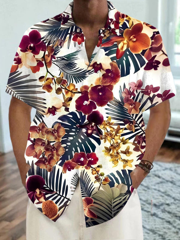 men's Hawaiian shirt front view tropical beach vacation