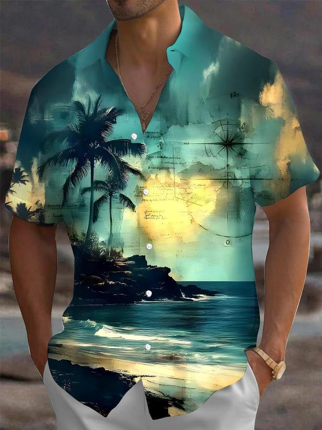 men's Hawaiian shirt front view tropical beach vacation