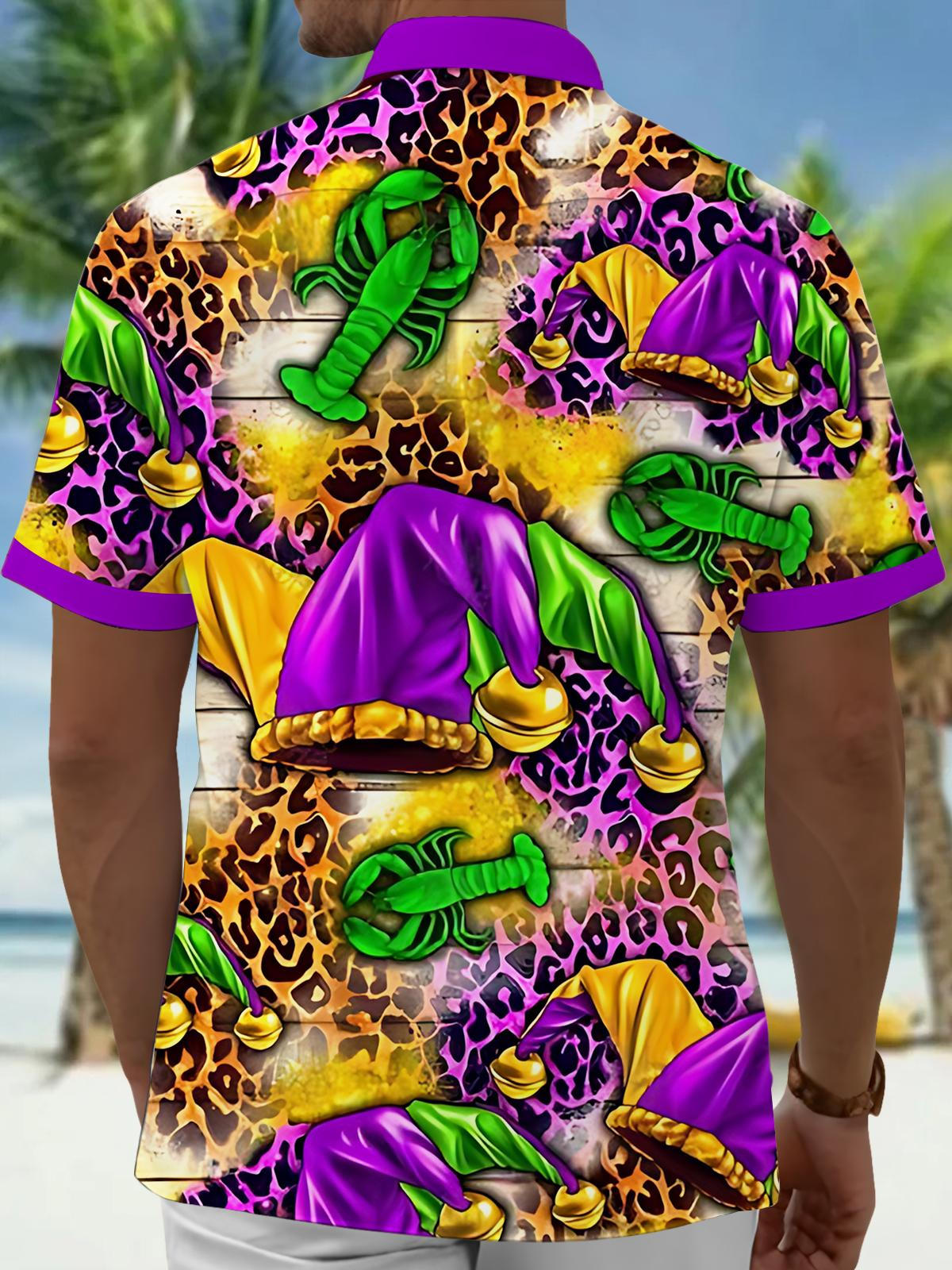 Mardi Gras Print Men's Pocket Short Sleeve Shirts