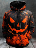 Halloween Pumpkin Long Sleeve Hooded Pocket Men's Top