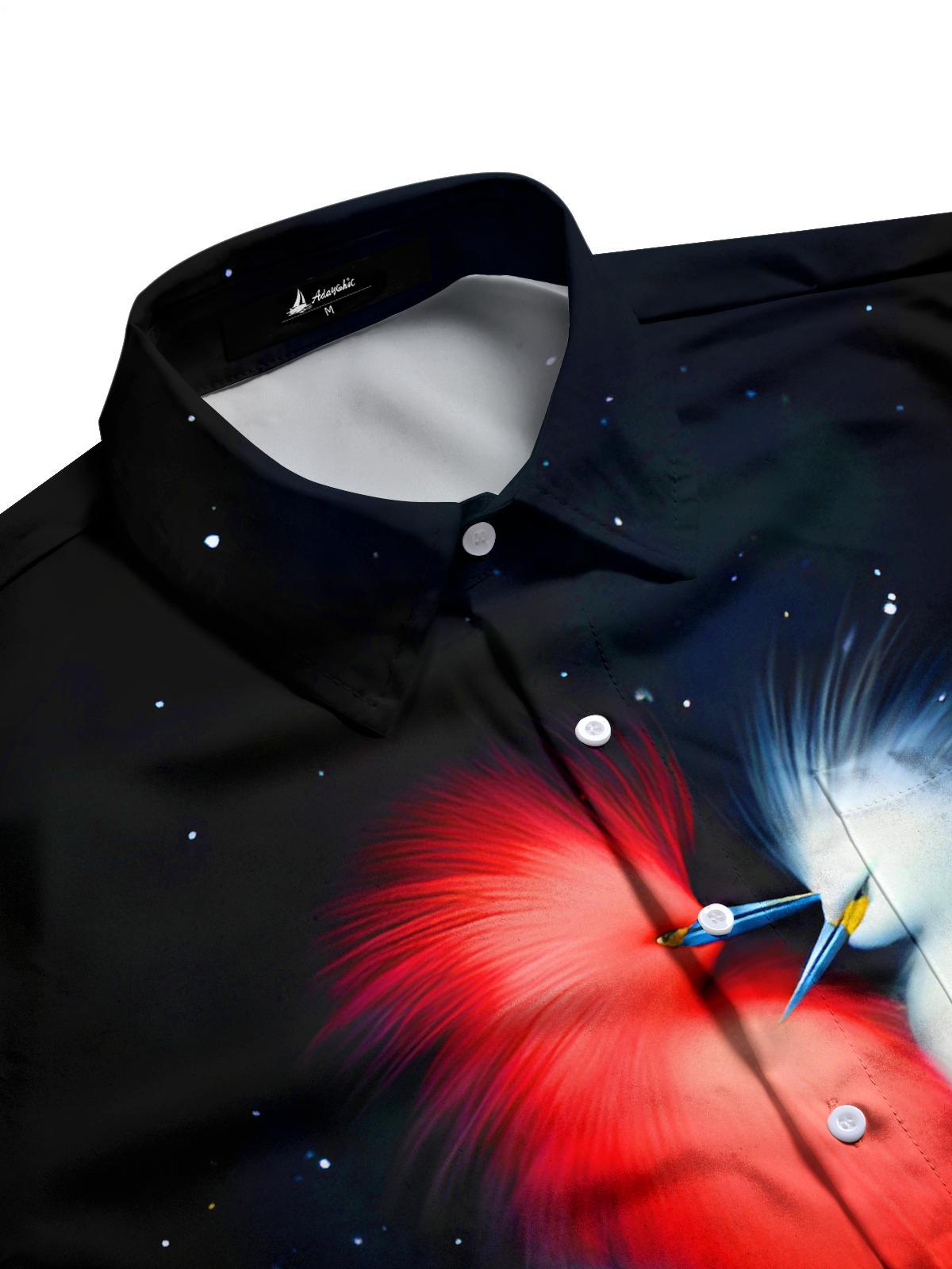 Fun Art Colorful Egret Birds Men's Pocket Short Sleeve Shirts