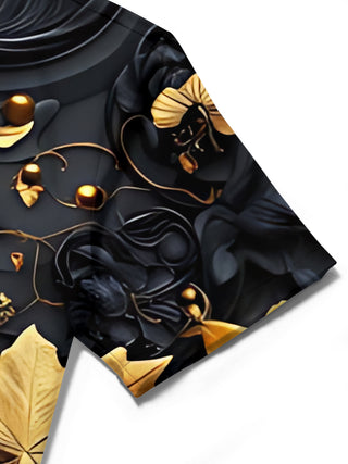 men's black cat maple leaf print pocket short sleeve shirt front lifestyle view
