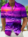 Sea Sunset Print Men's Pocket Short Sleeve Shirts