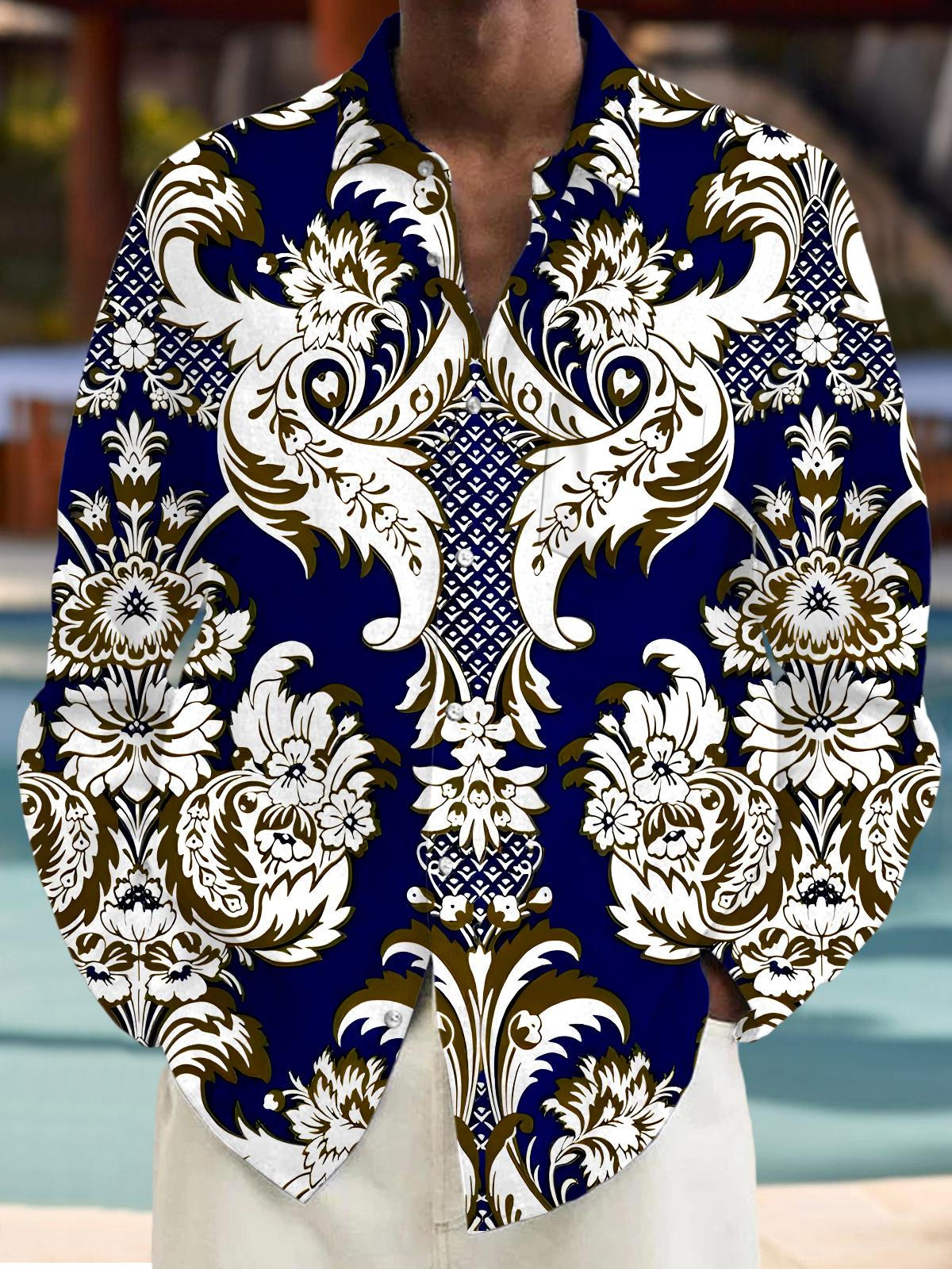 Floral Men's Pocket Long Sleeve Shirts