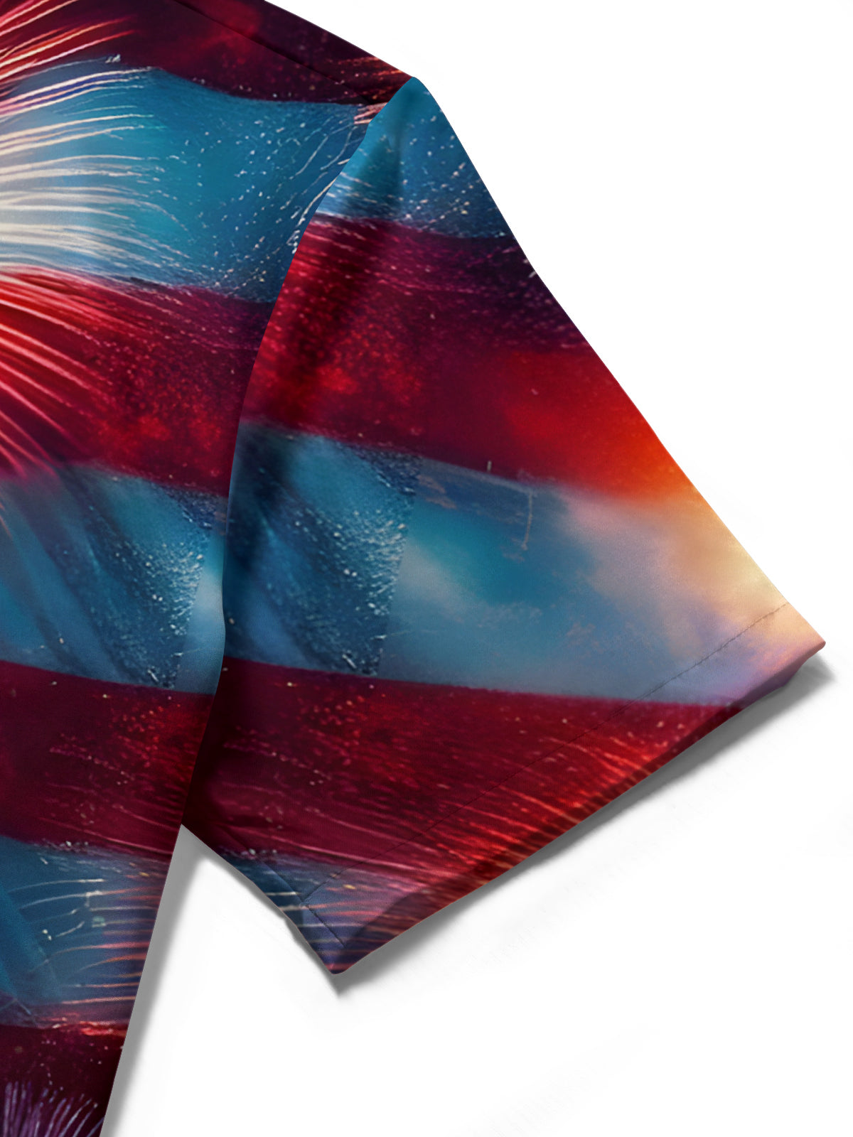 American Flag Independence Day Fireworks Night View Print Men's Pocket Short Sleeve Shirts