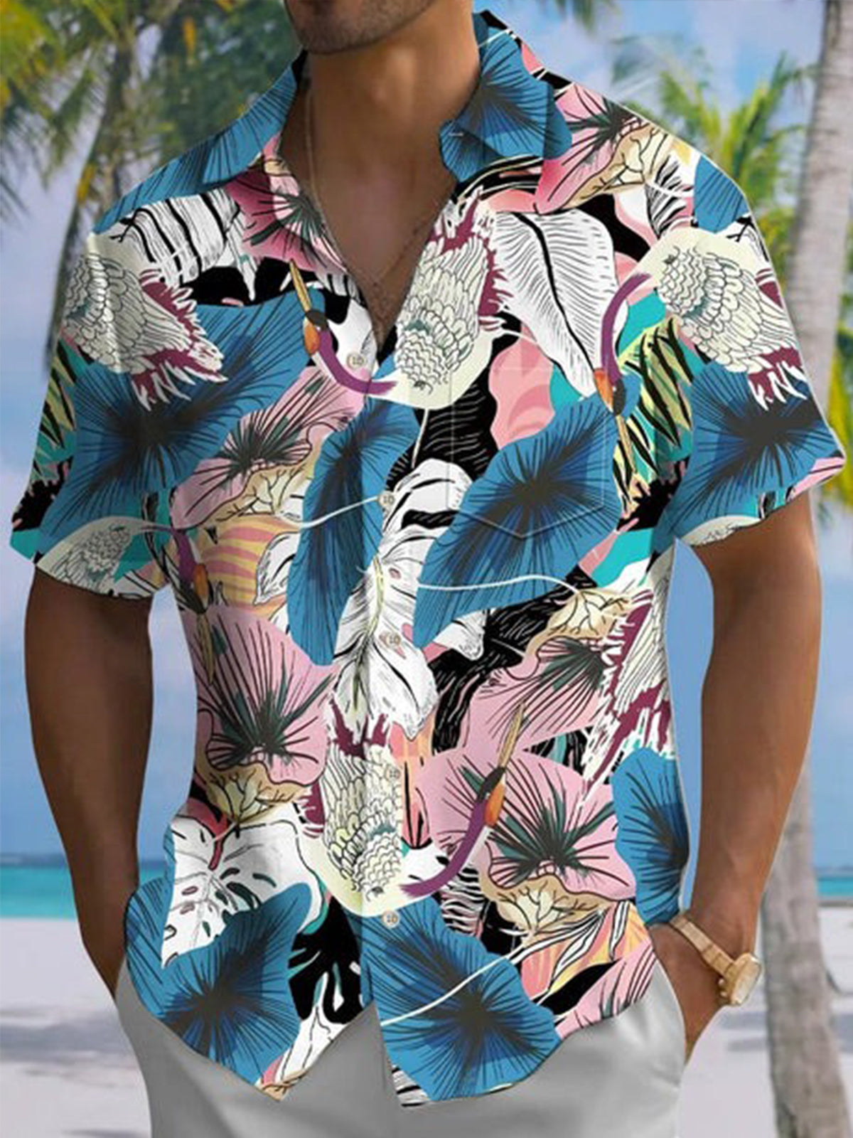 Hawaiian Print Men's Pocket Short Sleeve Shirts – adaychic