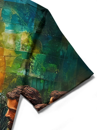men's art print shirt close-up short sleeve