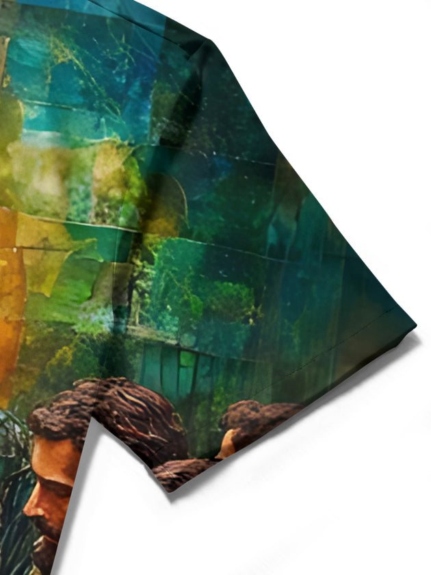 men's art print shirt close-up short sleeve