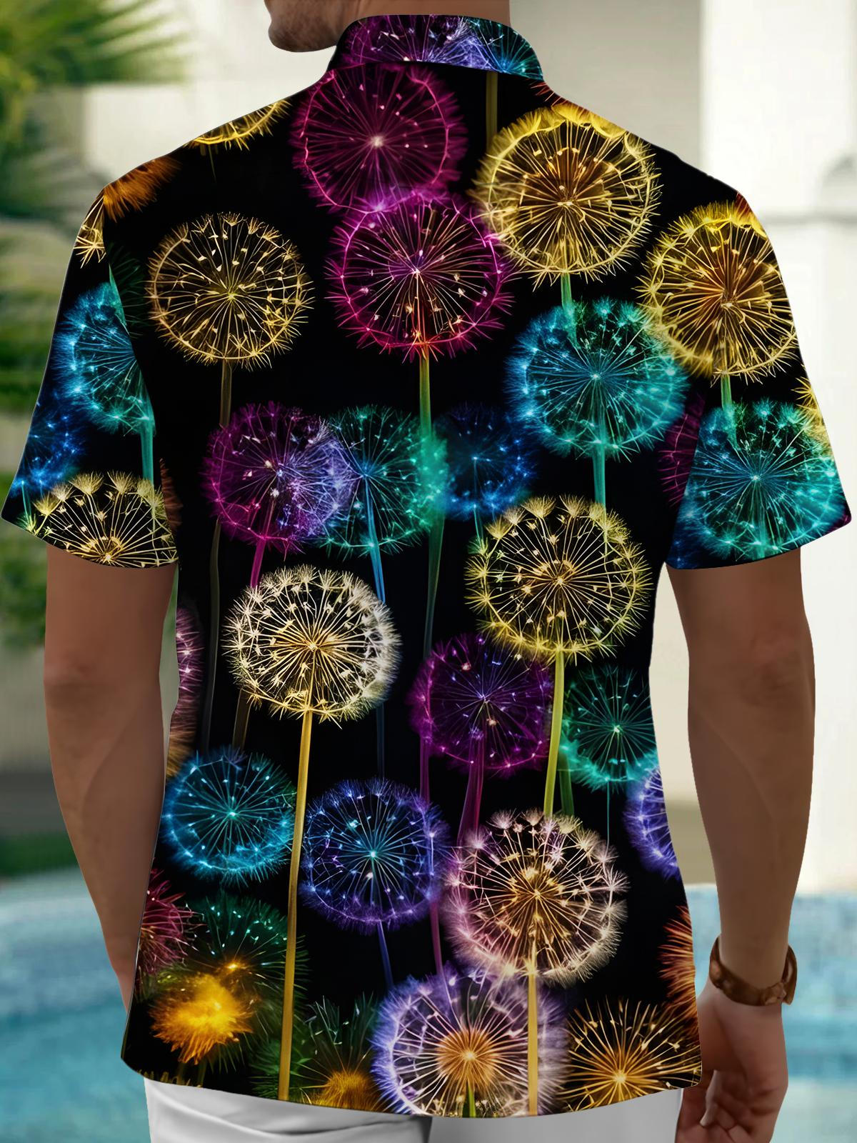 Dandelion Print Men's Pocket Short Sleeve Shirts