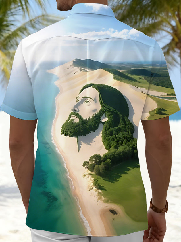 men's wave print shirt back view