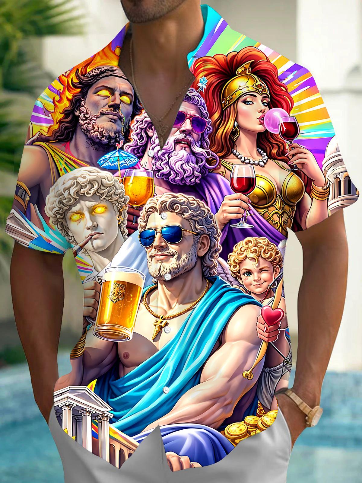 Hawaiian Zeus Mythology Beer Men's Pocket Short Sleeve Shirts