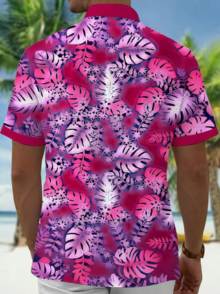 men's green leaf print Hawaiiab shirt back view