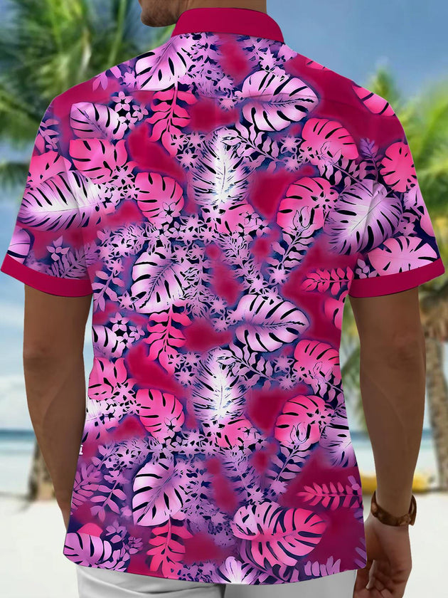 men's green leaf print Hawaiiab shirt back view