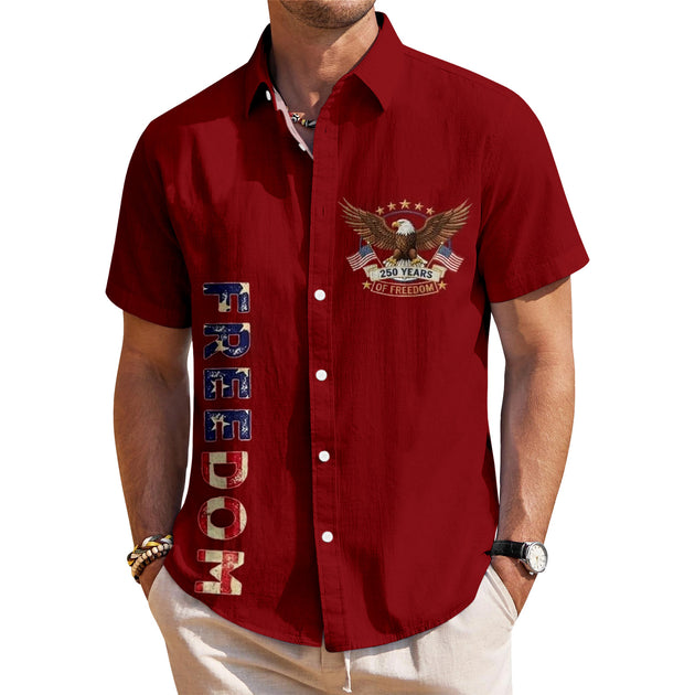 men's red button up shirt front view Independence Day