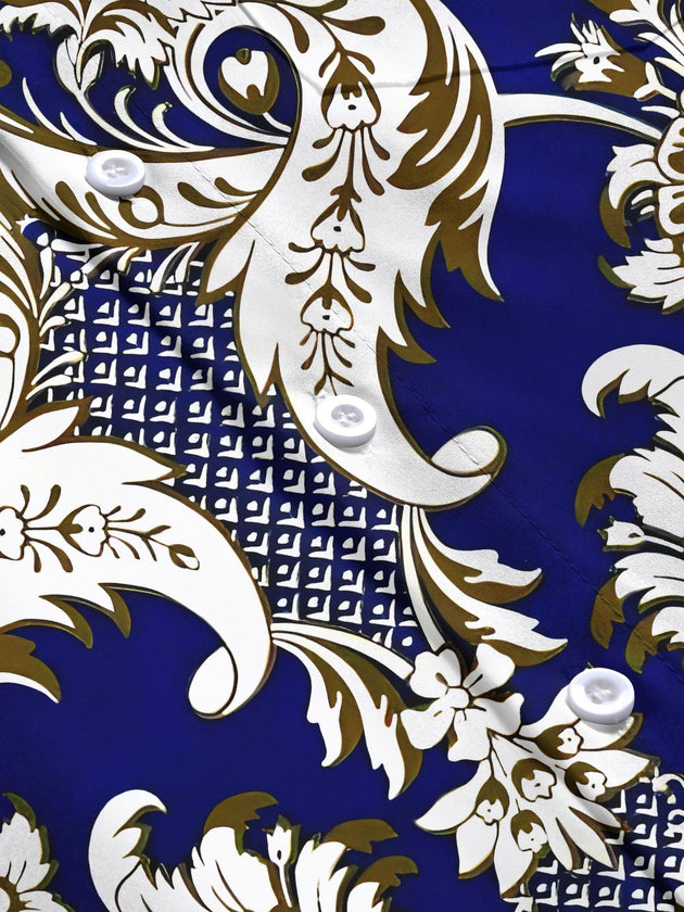 Men's floral long sleeve shirt close-up detail view