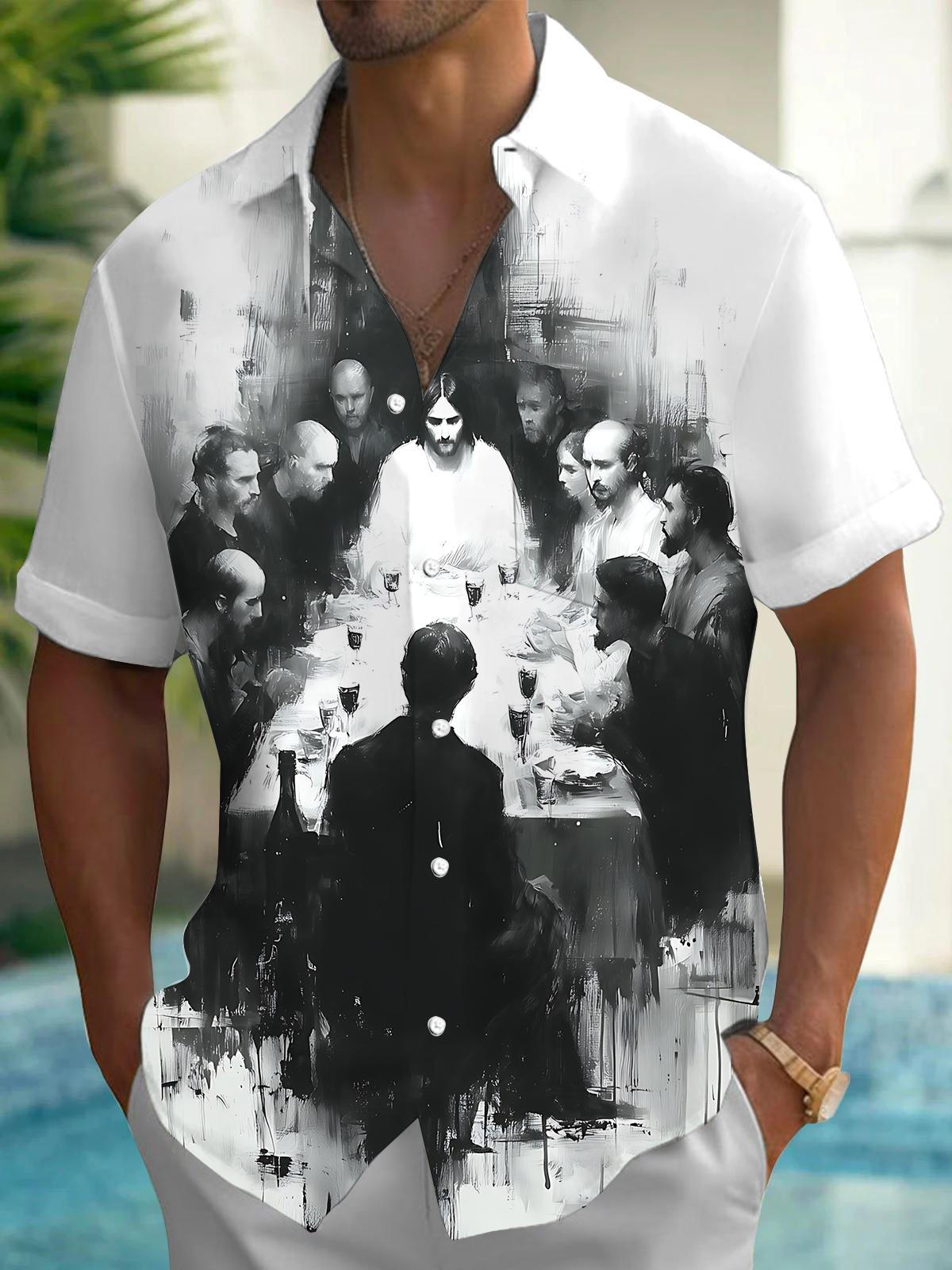 Christian Jesus Disciples Print Men's Pocket Short Sleeve Shirts