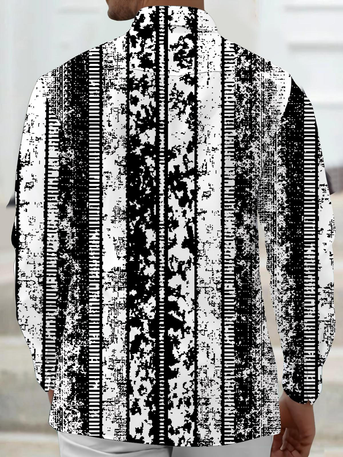 Gradient Line Print Men's Pocket Long Sleeve Shirts