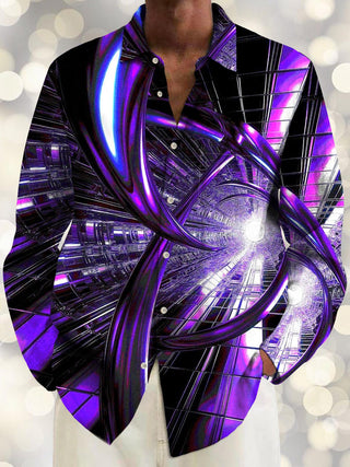 Men's abstract print pocket long sleeve shirt front view