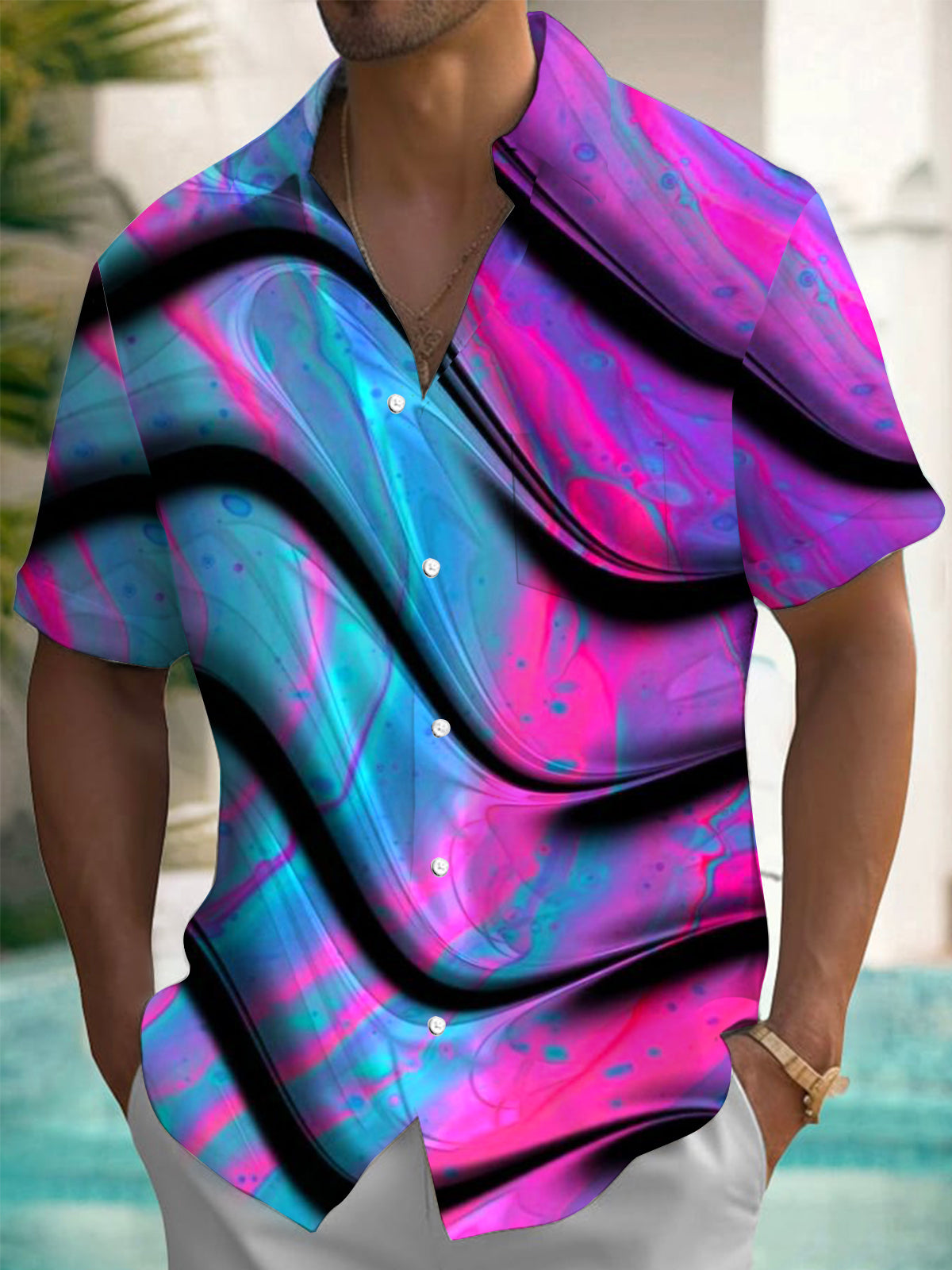 Abstract Gradient Art Print Men's Pocket Short Sleeve Shirts