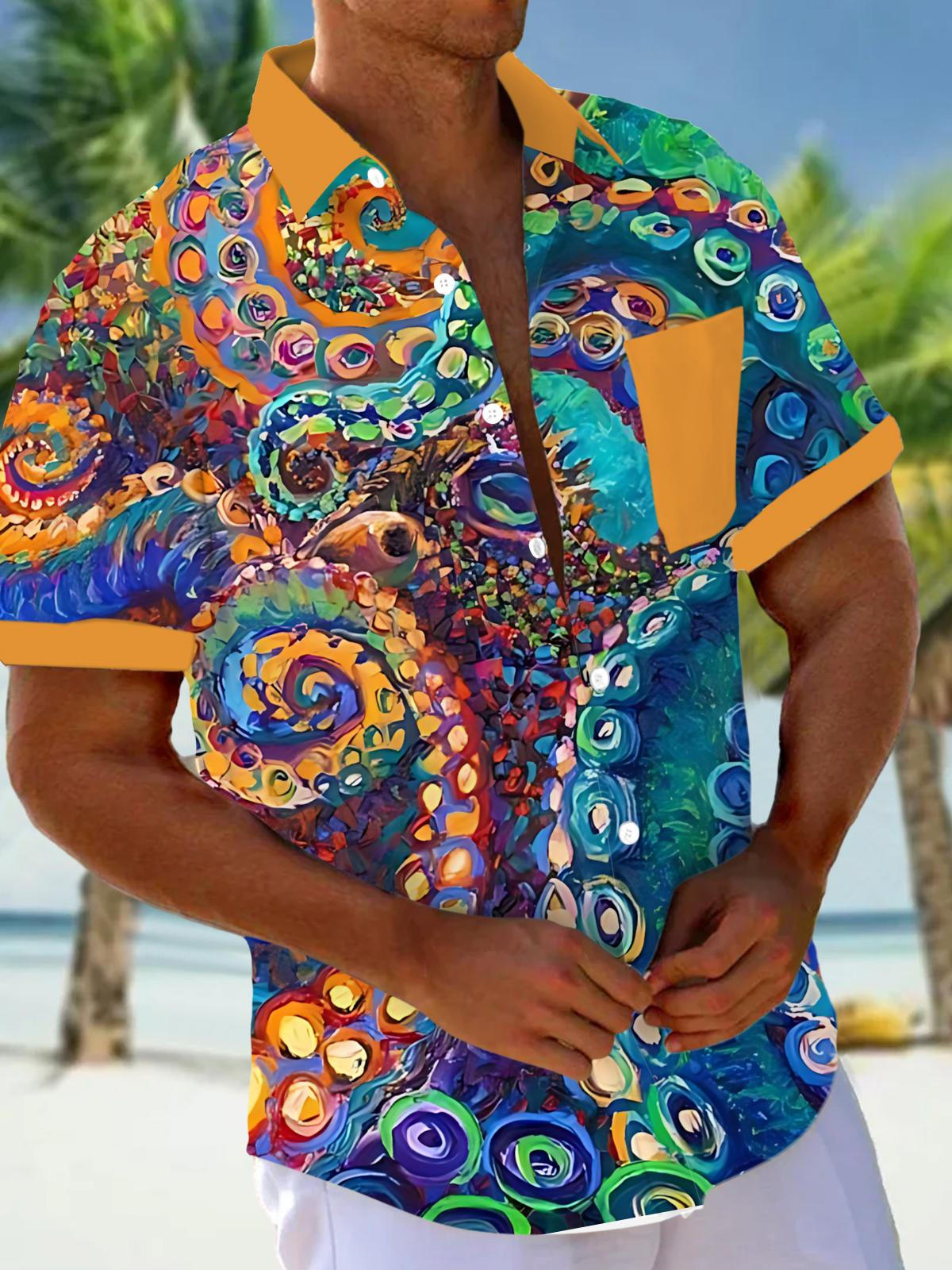 Octopus Art Print Men's Pocket Short Sleeve Shirts