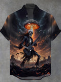 Skull Playing Guitar Men's Pocket Short Sleeve Stand Collar Shirts