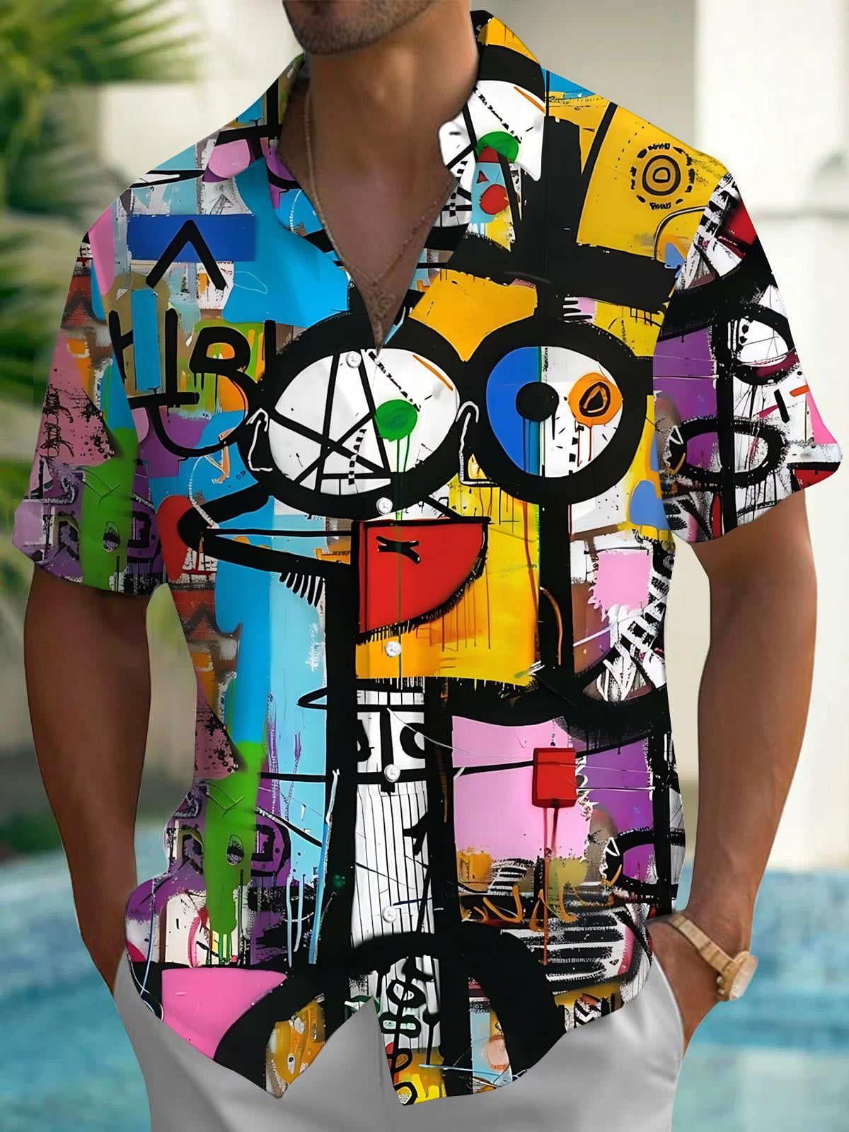 Abstract Art Print Men's Pocket Short Sleeve Shirts