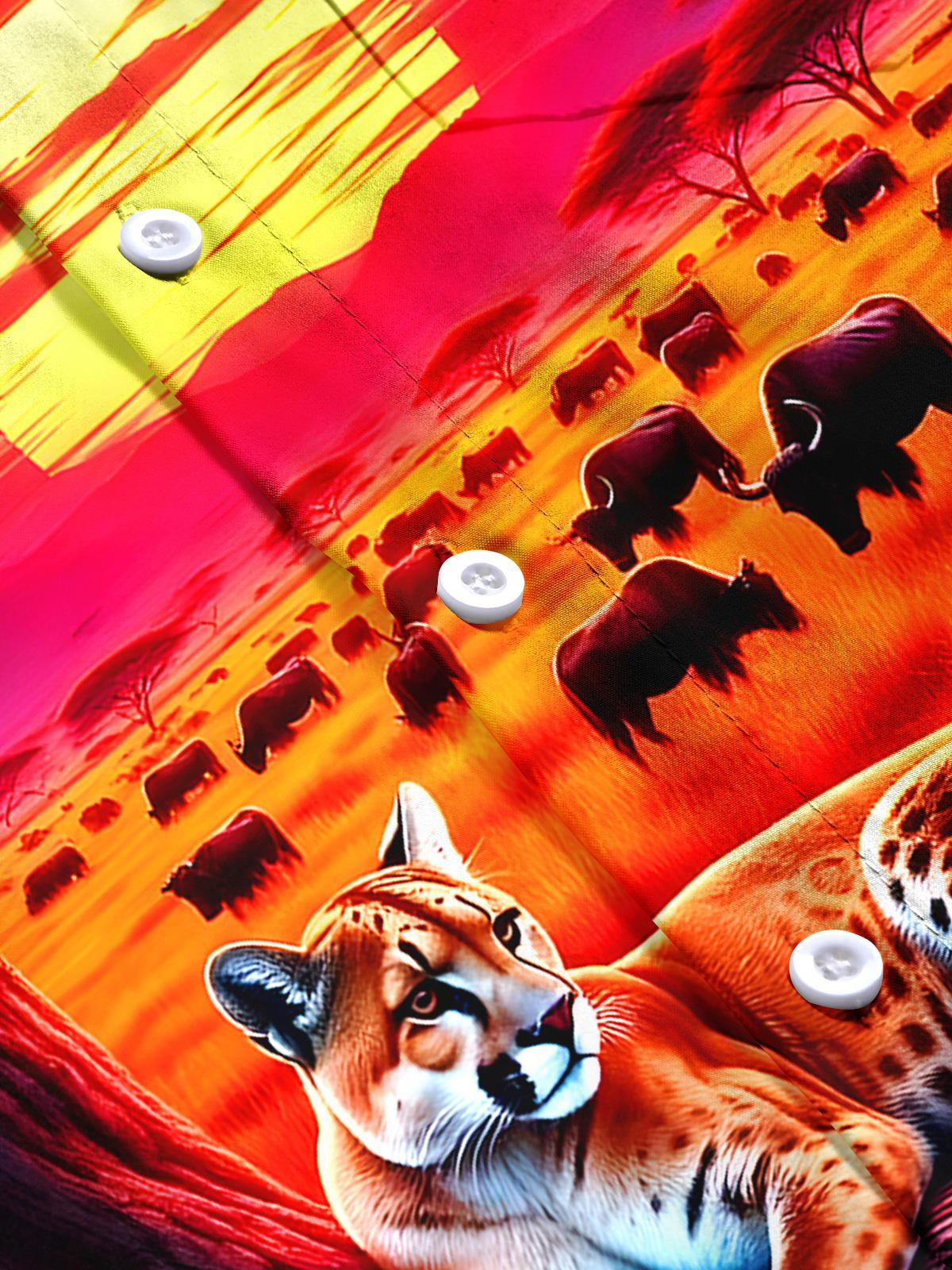 Forest Animals Cheetah Cow Men's Pocket Short Sleeve Shirts