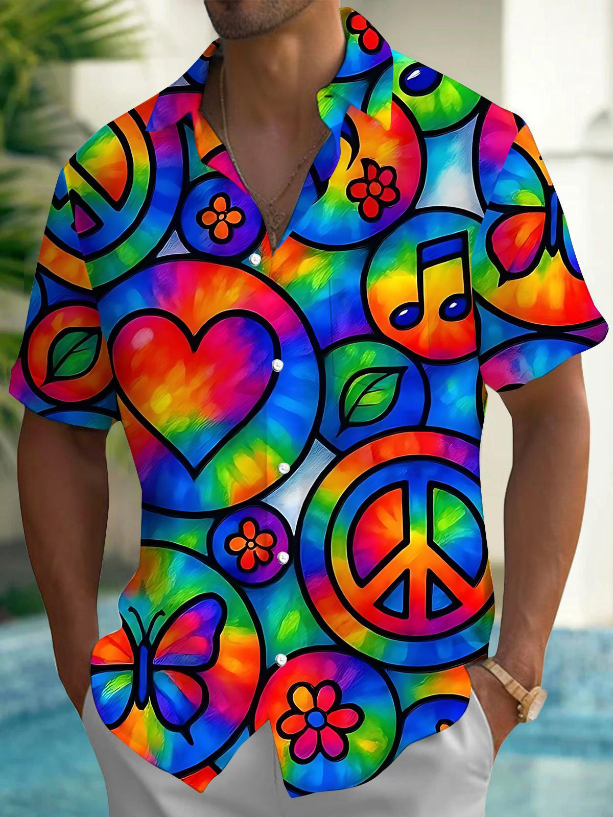 Hippie Art Print Men's Pocket Short Sleeve Shirts