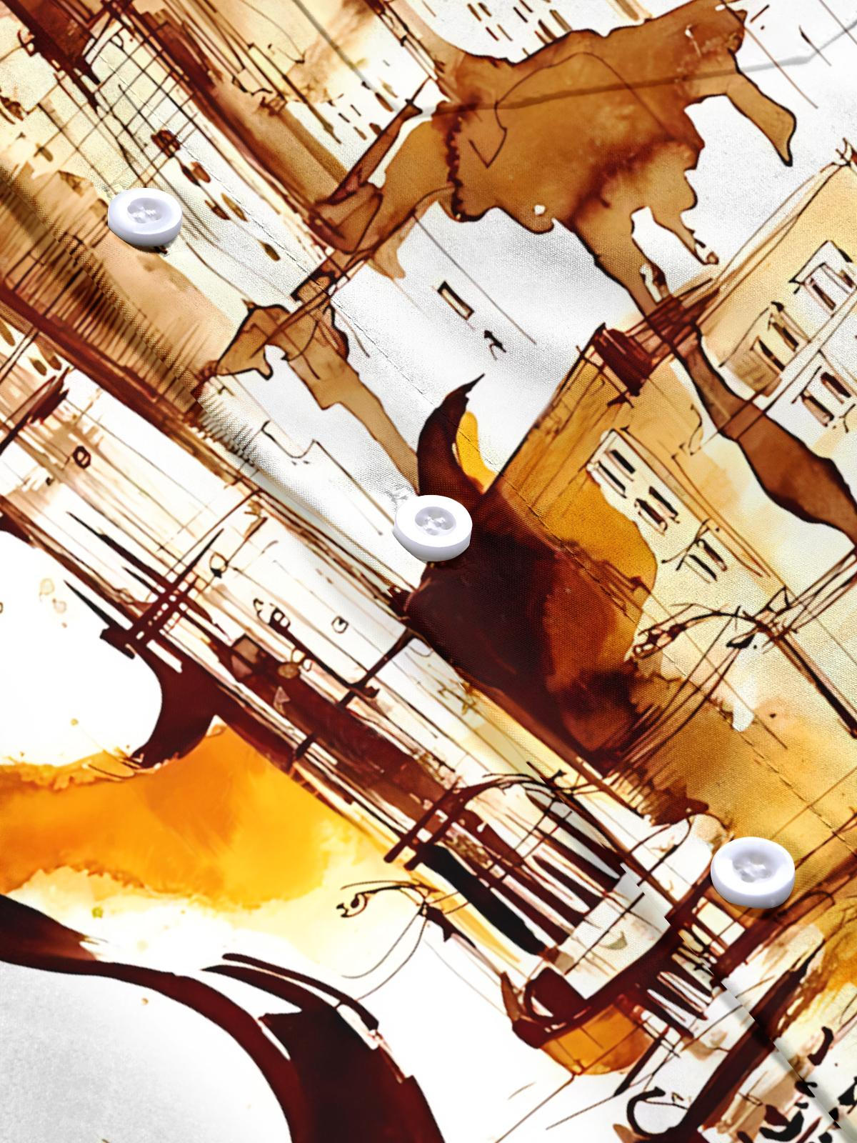 Guitar Watercolor Print Men's Pocket Short Sleeve Shirts