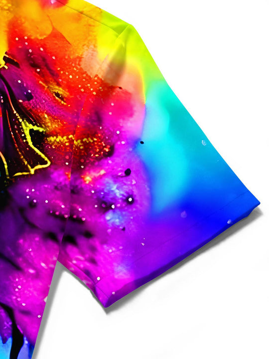 men's colorful neon print shirt close-up short sleeve