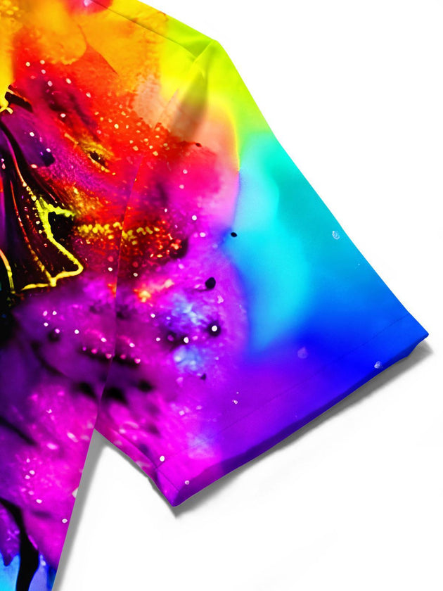 men's colorful neon print shirt close-up short sleeve