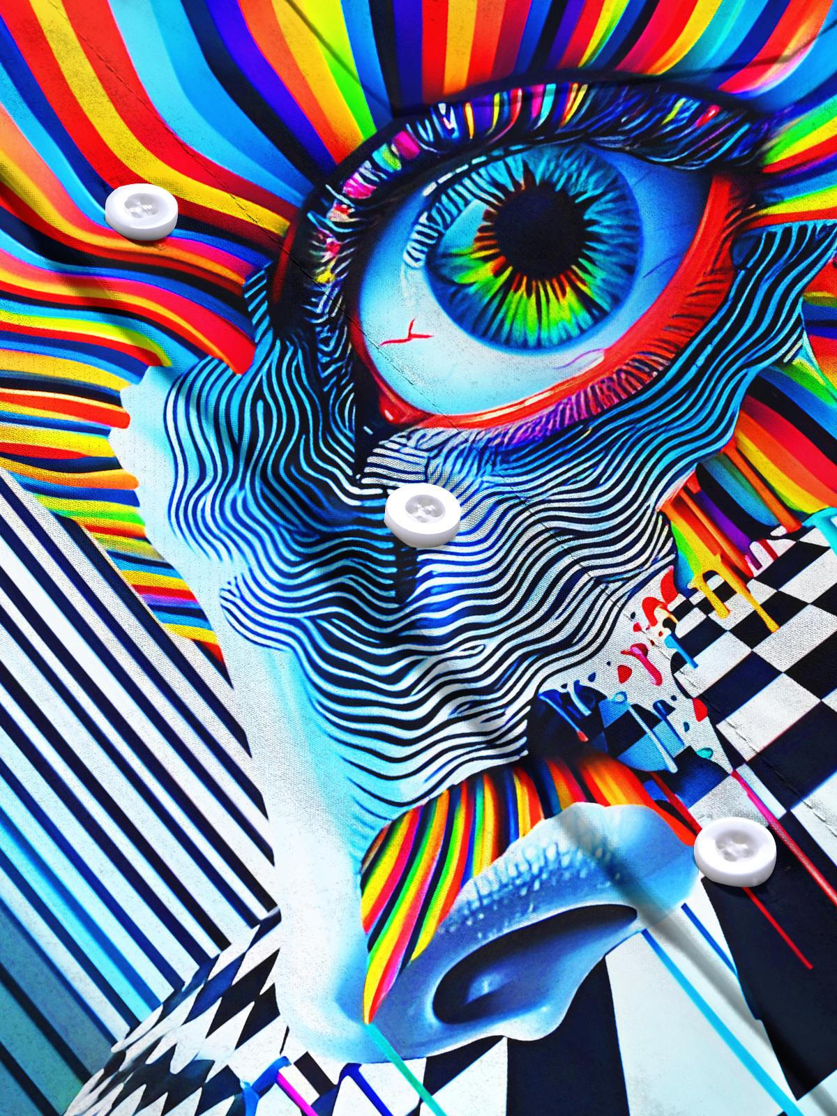 Colorful Tie-dye Art Face Stripes Checkered Men's Pocket Short Sleeve Shirts