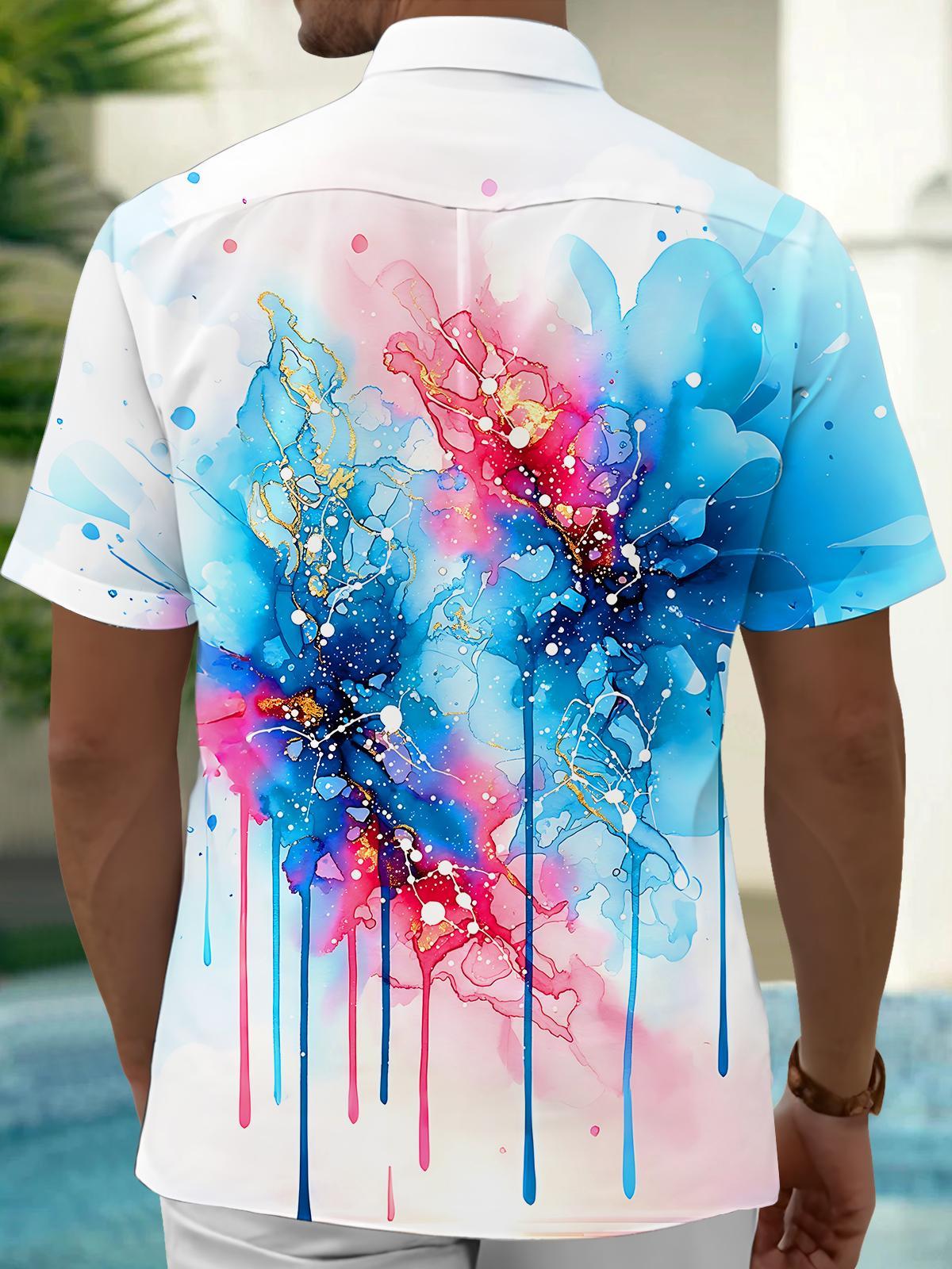 Art Watercolor Fluid Gradient Tie-Dye Men's Pocket Short Sleeve Shirts