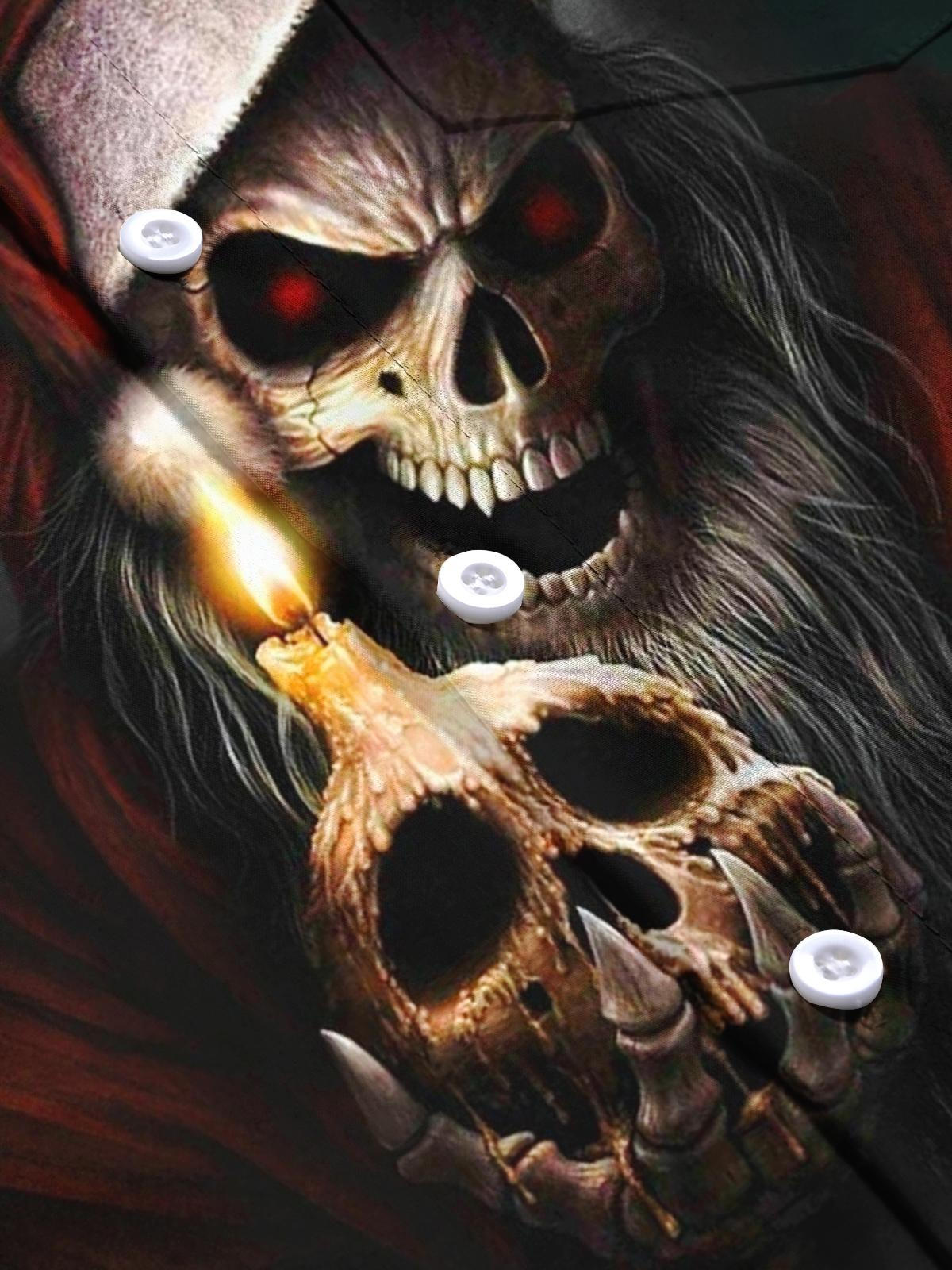 Christmas Skull Print Men's Pocket Short Sleeve Shirts