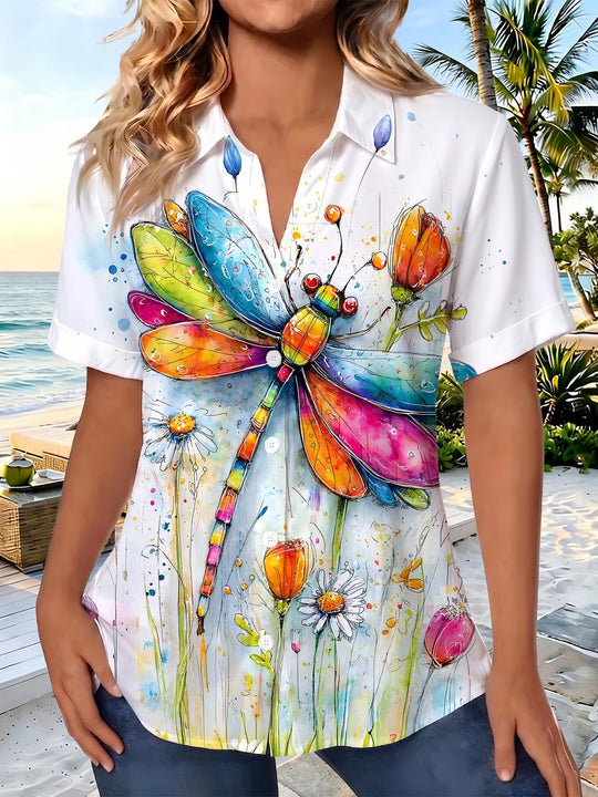 Dragonfly Floral Women's Short Sleeve Shirts