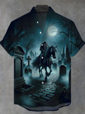 Halloween Men's Pocket Short Sleeve Stand Collar Shirts