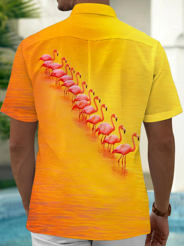 men's pink bird pattern shirt side view