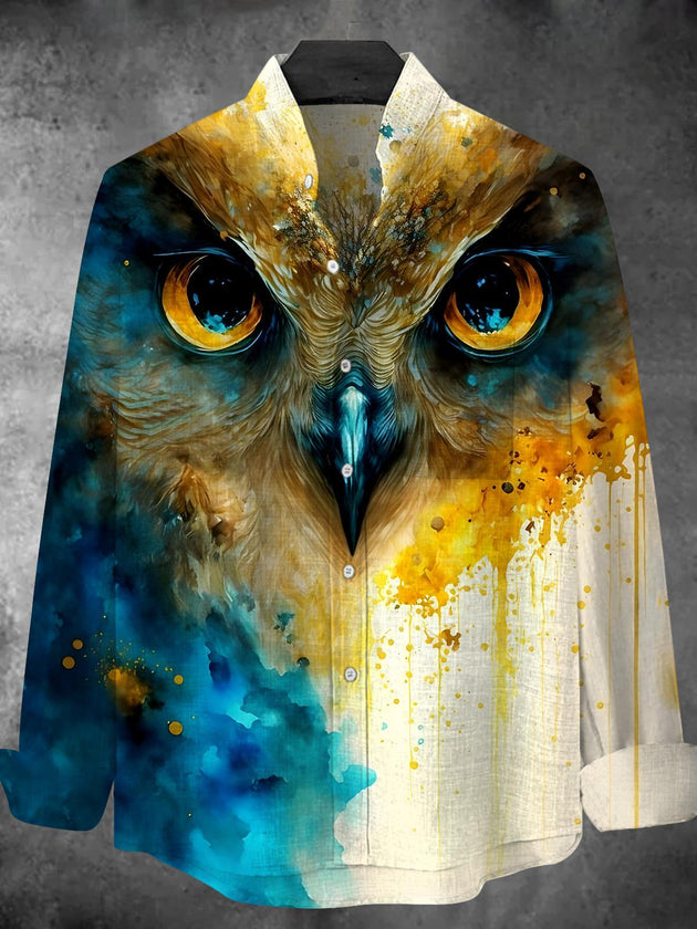 Men's eagle print long sleeve stand collar shirt front view