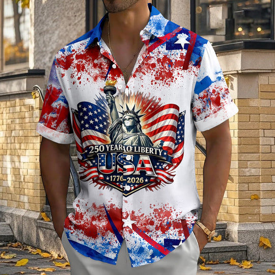 men's red button up shirt Independence Day view 14