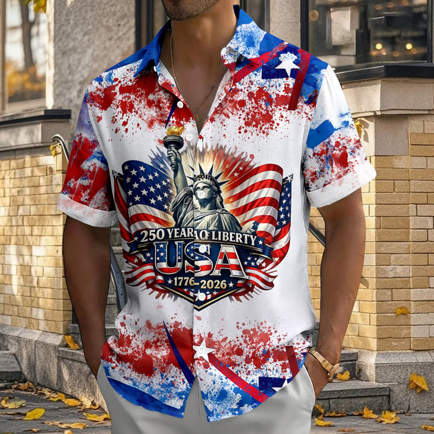 men's red button up shirt Independence Day view 14