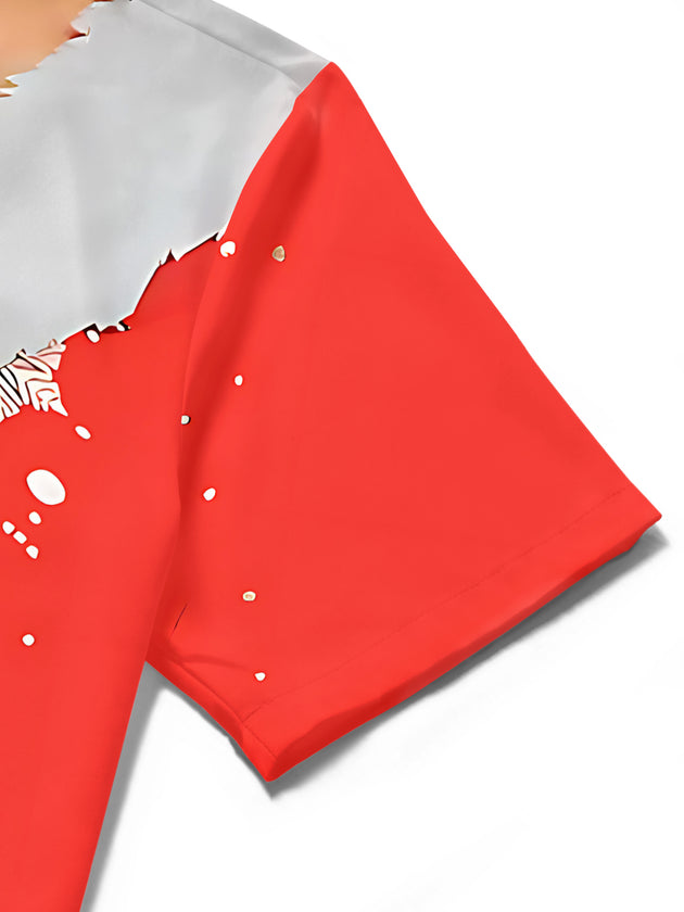 Men's funny Christmas print short sleeve shirt close-up detail view