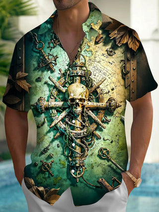 men's skull print shirt front view